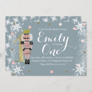 First Birthday Foil One Nutcracker Snowflakes Invitation