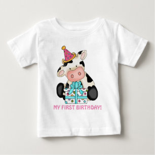 First Birthday girl cow baby t-shirt