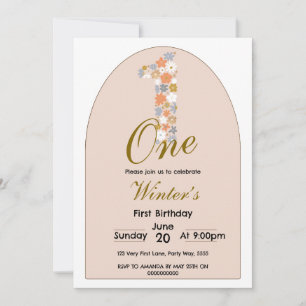 First Birthday Girl Floral 1st Party Pink Minimal Invitation