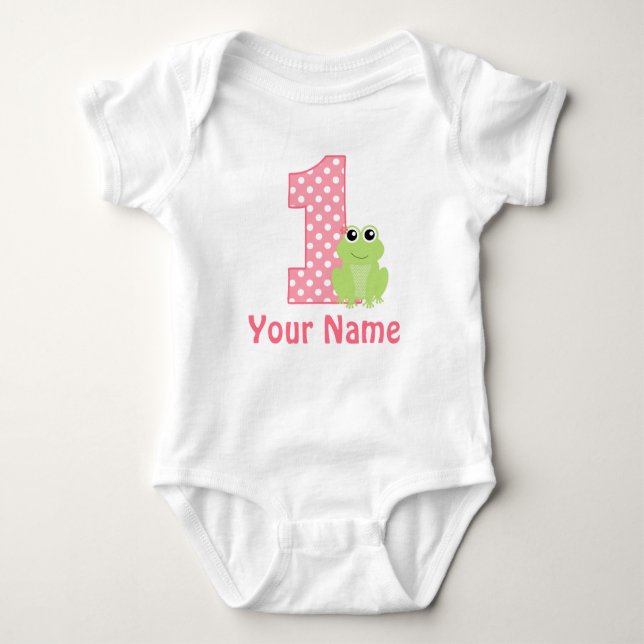 First Birthday Girl Frog Baby Bodysuit (Front)