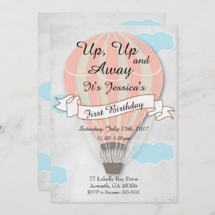 First Birthday Girl Hot Air Balloon Invitation