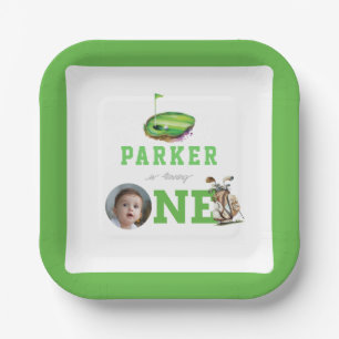 First Birthday Golf Partee Personalised Photo Paper Plate