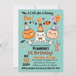 First Birthday Halloween Pumpkin Ghost Party Invitation