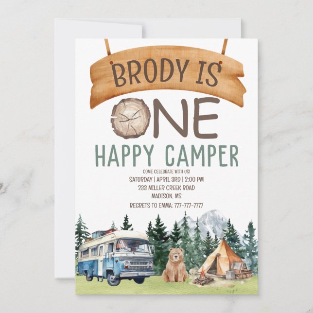 FIRST Birthday Happy Camper Invitation (Front)
