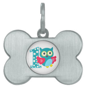 First Birthday Happy Owl Pet Name Tag