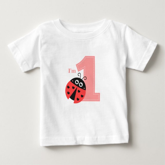 First Birthday, I'm One, Cute ladybug Baby T-Shirt (Front)