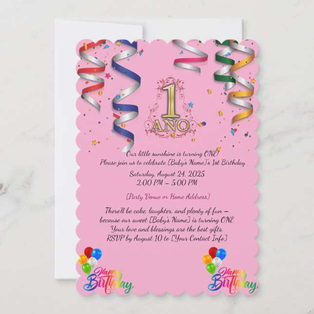 first birthday invitation card	 (Front)