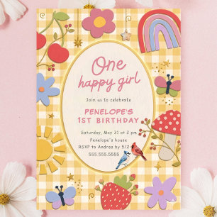 First Birthday Invitation Girl One Happy Girl 1
