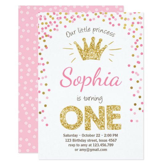 First Birthday Invitation Princess Gold Pink Zazzle Co Nz First Birthday Invitation Princess Gold