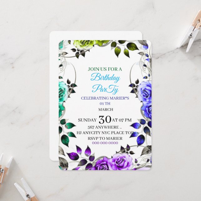 First Birthday Invitation,Watercolor Pink  Invitation (Front/Back In Situ)