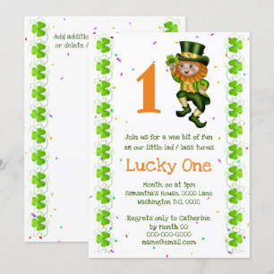 First birthday leprechaun lucky one clover Irish Invitation