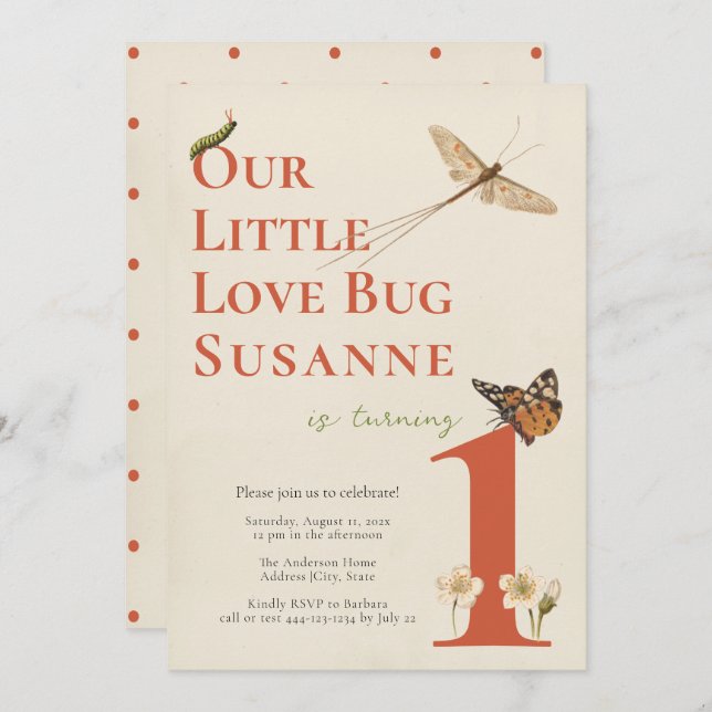 First Birthday Little Love Bug Baby Invitation (Front/Back)