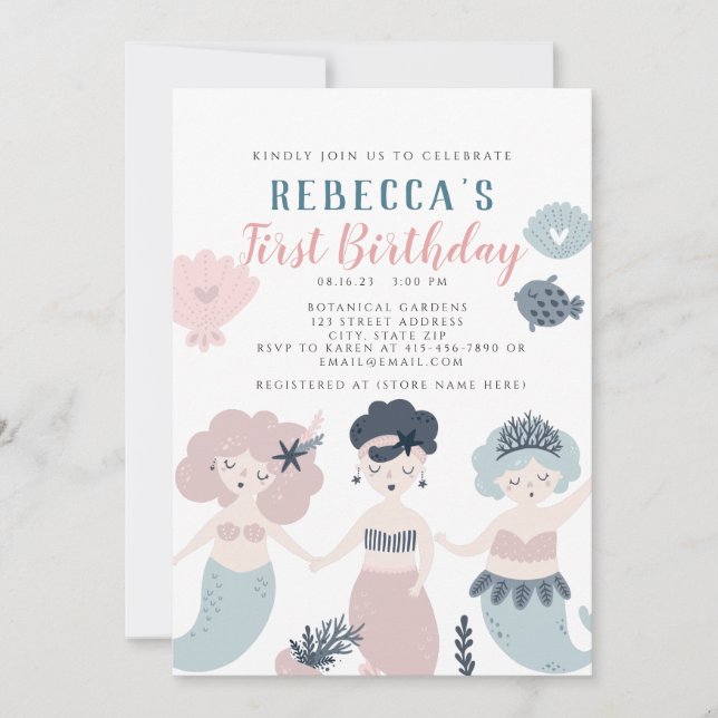 First Birthday Little mermaid Invitation (Front)