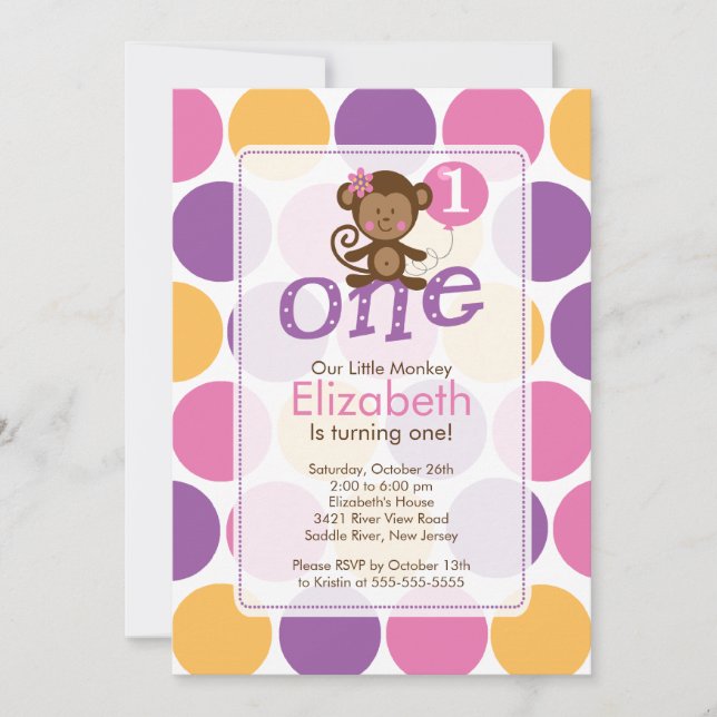 First Birthday Little Monkey Birthday Invitation (Front)