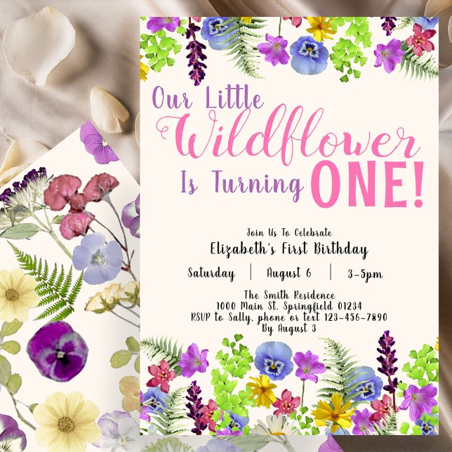 First Birthday Little Wildflower Floral Girl Beige Invitation (Creator Uploaded)