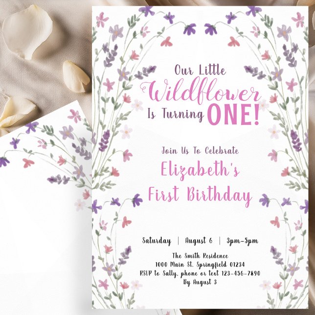 First Birthday Little Wildflower Floral Girl  Invitation (Creator Uploaded)