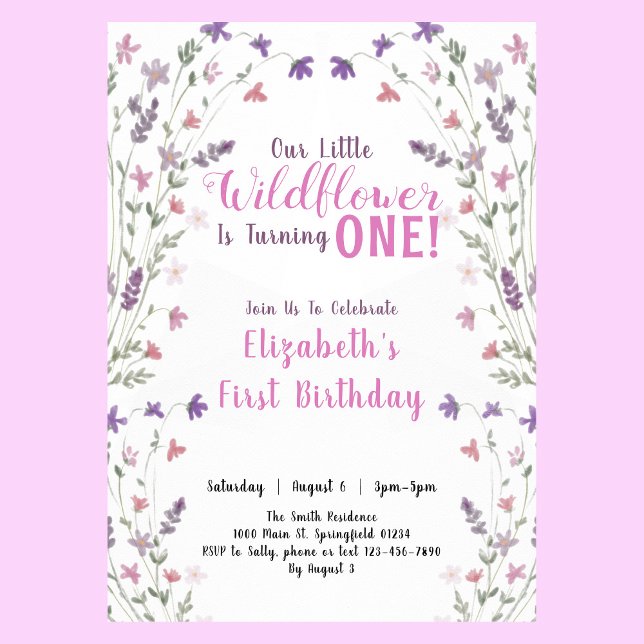 First Birthday Little Wildflower Floral Girl  Invitation (Creator Uploaded)