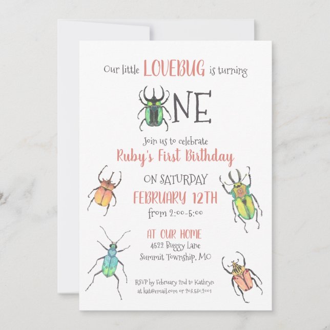 First Birthday Love Bugs Invitation (Front)