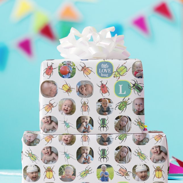 First Birthday Lovebugs Photo Wrapping Paper (Creator Uploaded)