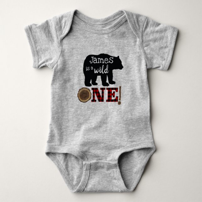 First Birthday Lumberjack Baby Romper Shirt (Front)