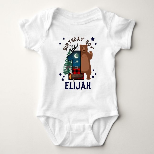 First Birthday Lumberjack | Woodland Baby Bodysuit (Front)