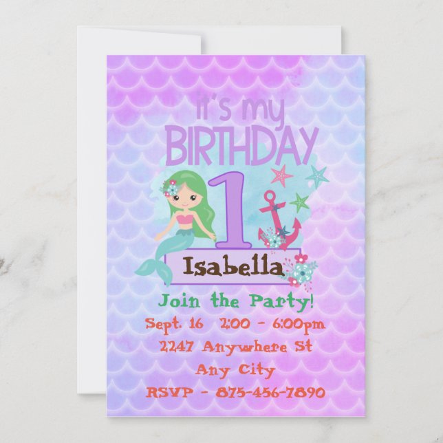 First Birthday Mermaid Invitation (Front)