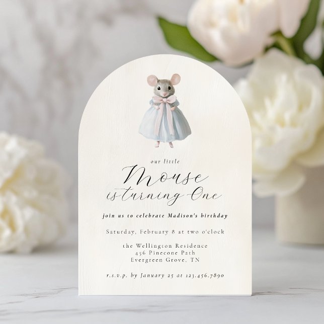 First Birthday Mouse Whimsical Victorian Birthday Invitation (Creator Uploaded)