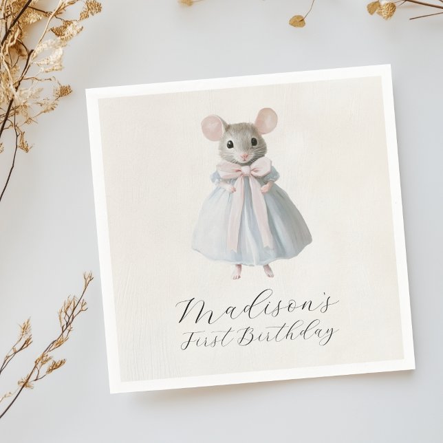 First Birthday Mouse Whimsical Victorian Birthday Napkin (Creator Uploaded)