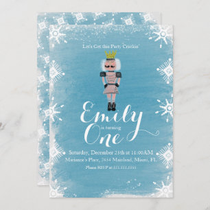 First Birthday Nutcracker Snowflakes Watercolor Invitation