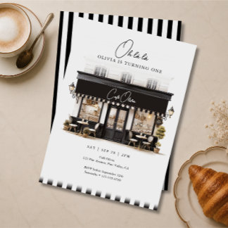 First Birthday Oh Là Là Black & White Paris Café Invitation