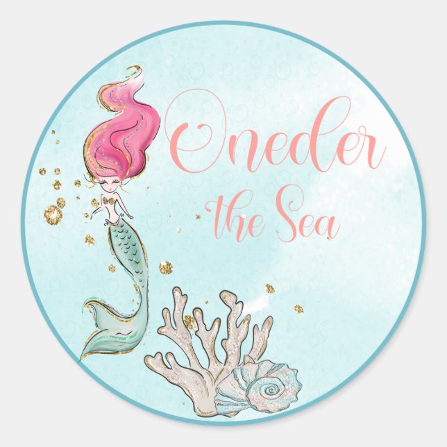 First Birthday ONE-der the Sea Mermaid Birthday Classic Round Sticker (Front)