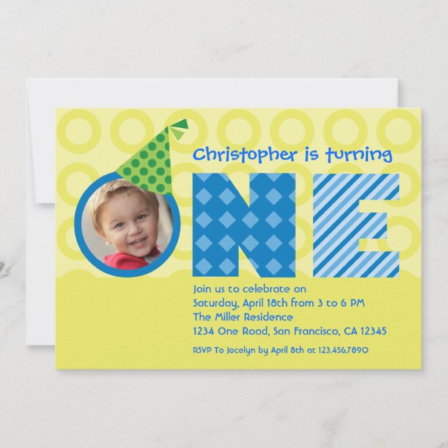 First Birthday "One" Photo Invitation (Front)