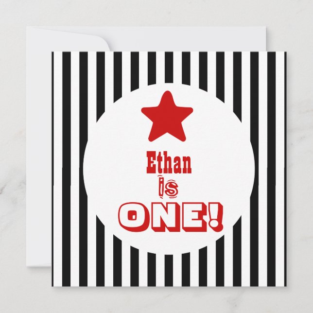 First Birthday One Year Old Black Stripes Boy V04A Invitation (Front)
