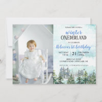 First birthday ONEderland winter forest invitation