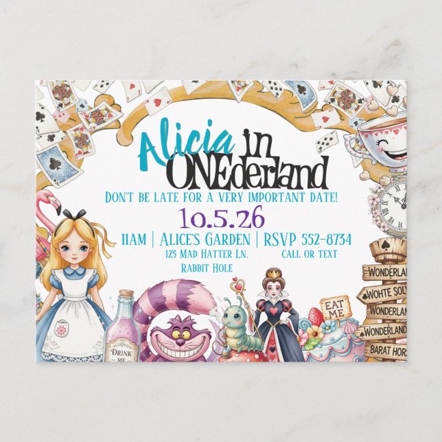 First Birthday ONEderland Wonderland Theme Invite (Front)