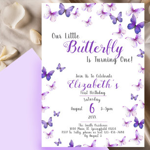 First Birthday Our Little Butterfly Purple Girl  Invitation