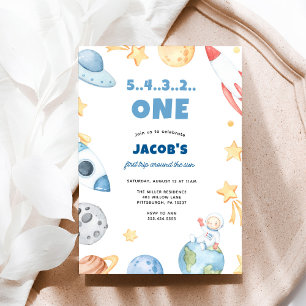 First Birthday Outer Space Blast Off Invitation