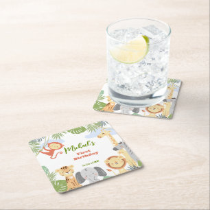 First birthday Paper Coaster with cute animals.