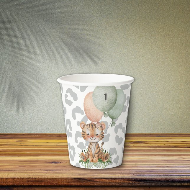 First Birthday Paper Cups (Safari Jungle Watercolor Animal Tiger Birthday Paper Cup)