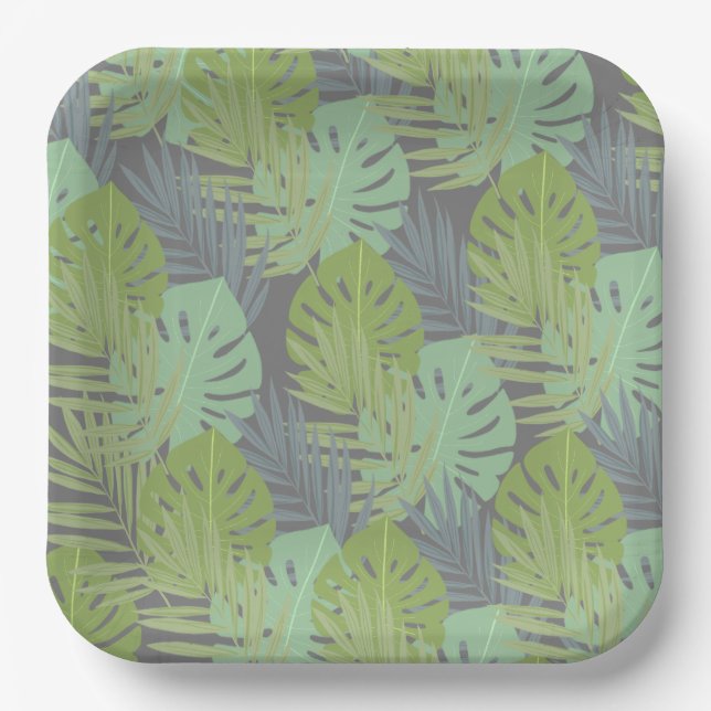 First birthday paper plate with green leaves.  (Front)