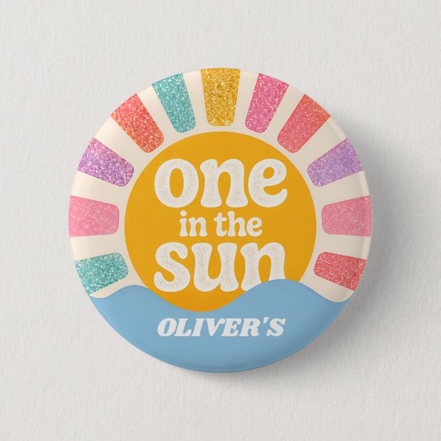 First Birthday Paper Plates Summer Theme 6 Cm Round Badge (Front)