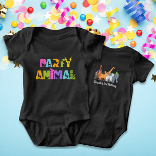 First Birthday Party Animal Safari Black Bodysuit