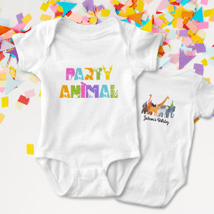 First Birthday Party Animal Safari White Bodysuit