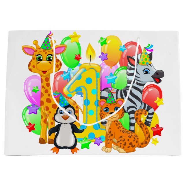 First Birthday Party Animals Gift Bag (Front)