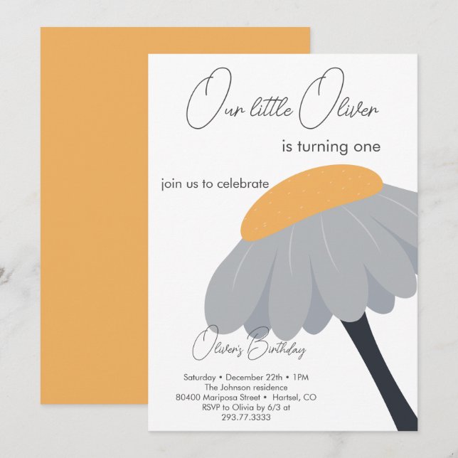 First Birthday Party Camomile Flower Cute Pastel Invitation (Front/Back)