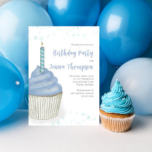 First Birthday Party Cute Blue Boy Cupcake Invitation