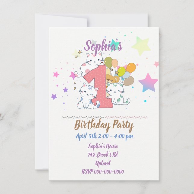 First Birthday Party Cute Kittens  Invitation (Front)