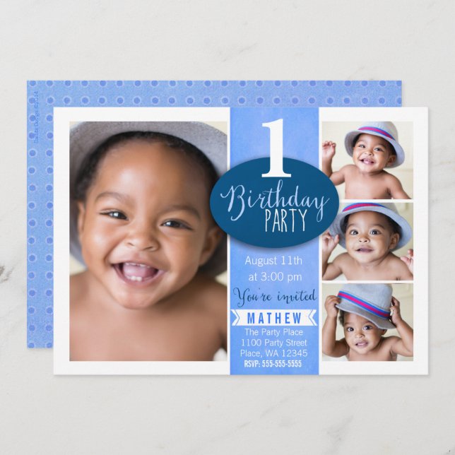 First Birthday Party Invitation Boy custom age (Front/Back)