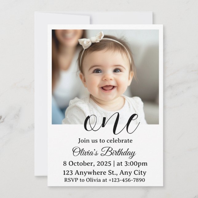 First Birthday Party Invite with Photo Birthday  (Front)