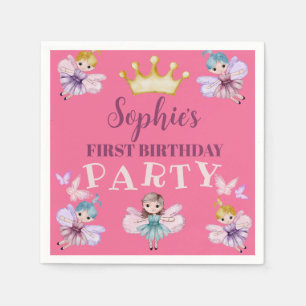 First Birthday Party Pink & Gold Balloons  Napkins